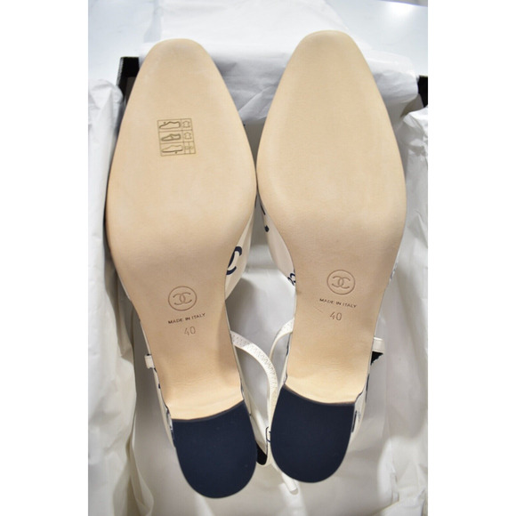 Chanel 23P Mademoiselle Coco Sling White Black CC Logo Slingback Sandal Heel 40 - Picture 13 of 13